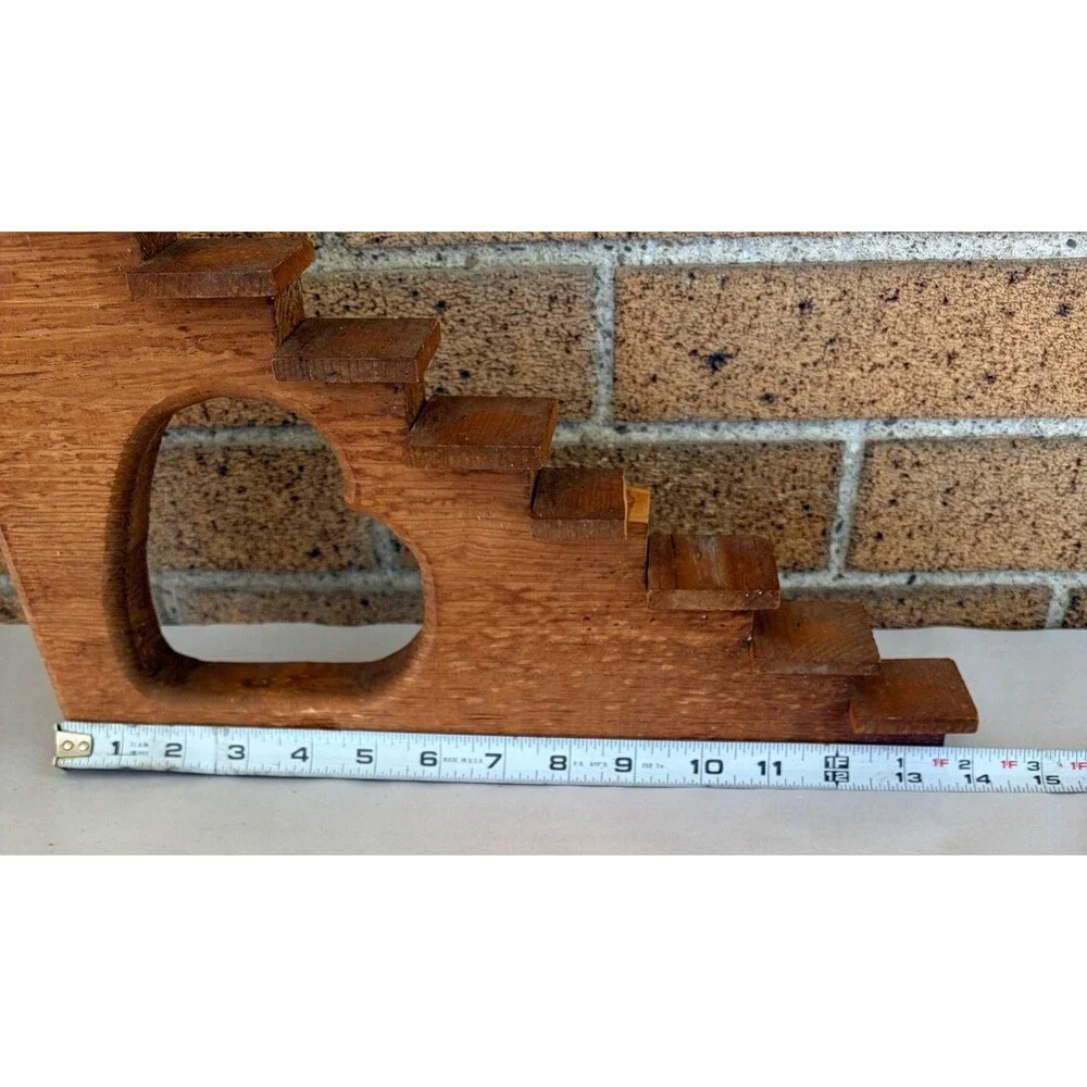 Vtg Wood Staircase Trinket Shelf  Heart Cutouts 80s 90s Country Decor